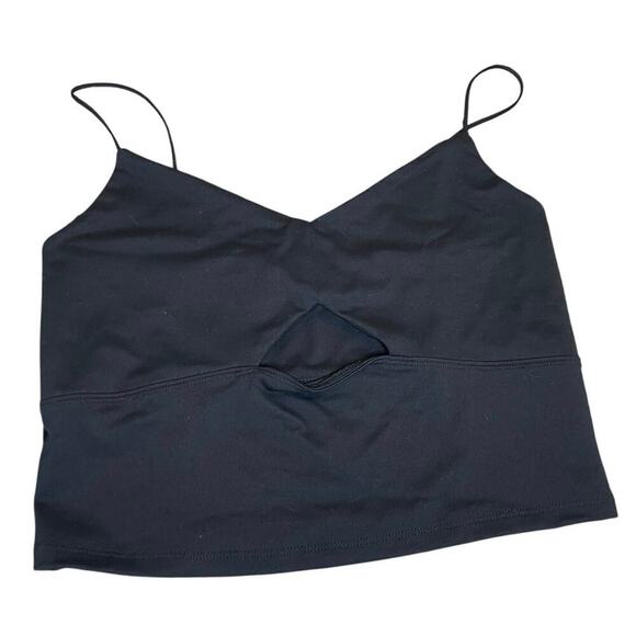 ABERCROMBIE & FITCH BLACK CROPPED TANK TOP V NECKLINE CUTOUT DETAIL CENTER SZ M - Picture 7 of 7